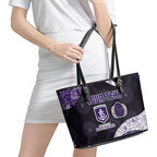 Personalized Fremantle Dockers Football Leather Tote Bag Easter Egg Pattern Purple Monochrome Tribal Dot Style
