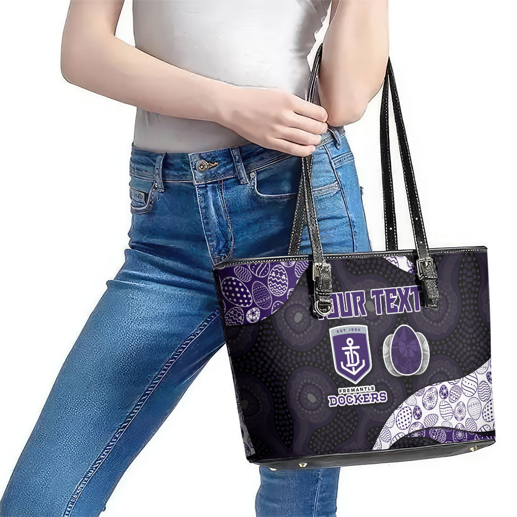 Personalized Fremantle Dockers Football Leather Tote Bag Easter Egg Pattern Purple Monochrome Tribal Dot Style