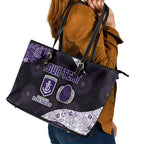 Personalized Fremantle Dockers Football Leather Tote Bag Easter Egg Pattern Purple Monochrome Tribal Dot Style