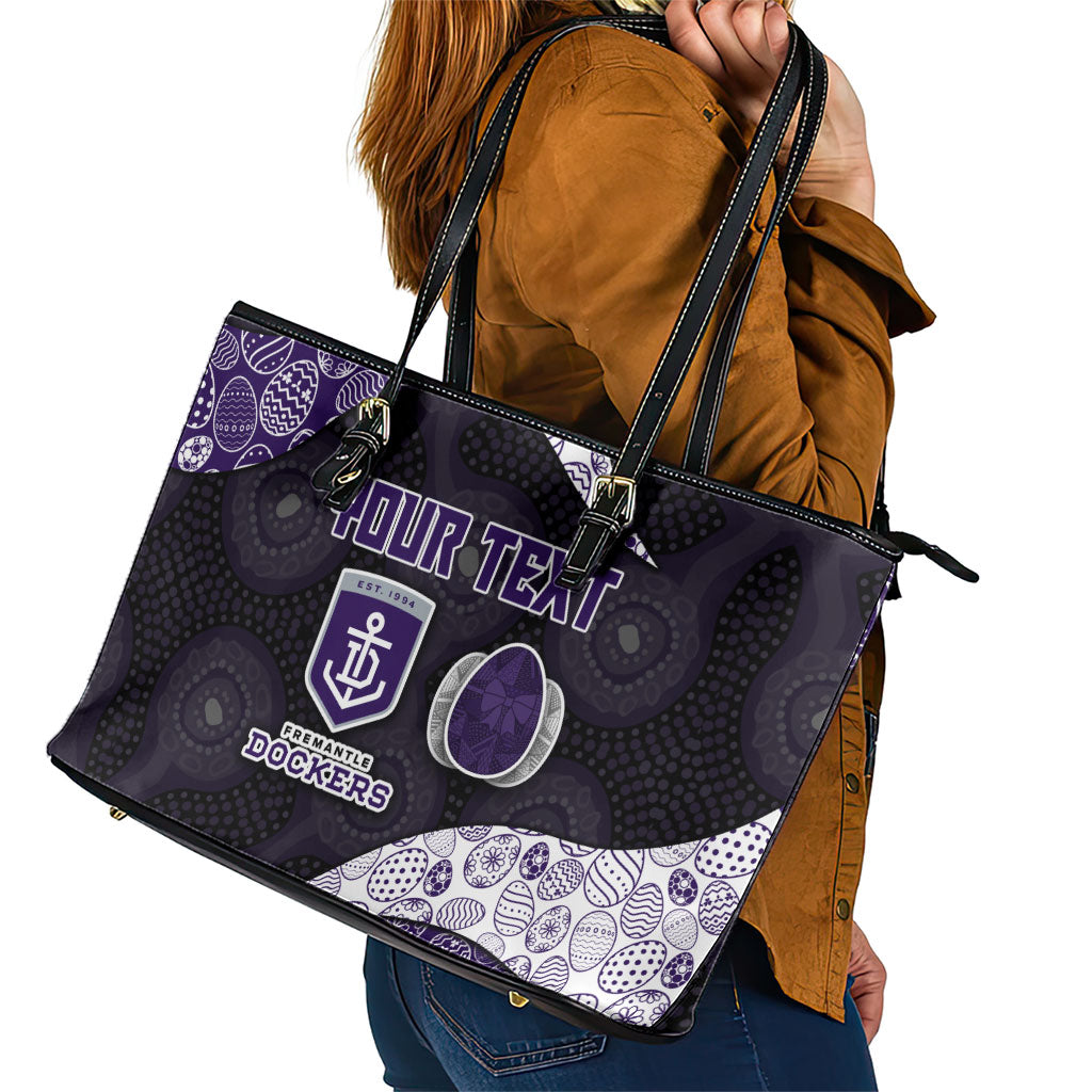 Personalized Fremantle Dockers Football Leather Tote Bag Easter Egg Pattern Purple Monochrome Tribal Dot Style
