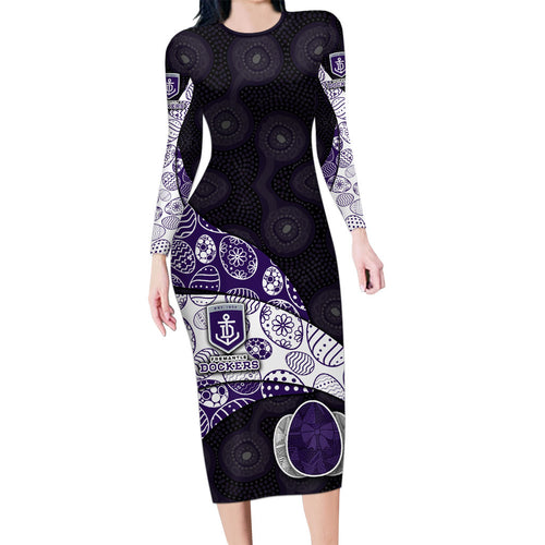 Personalized Fremantle Dockers Football Long Sleeve Bodycon Dress Easter Egg Pattern Purple Monochrome Tribal Dot Style