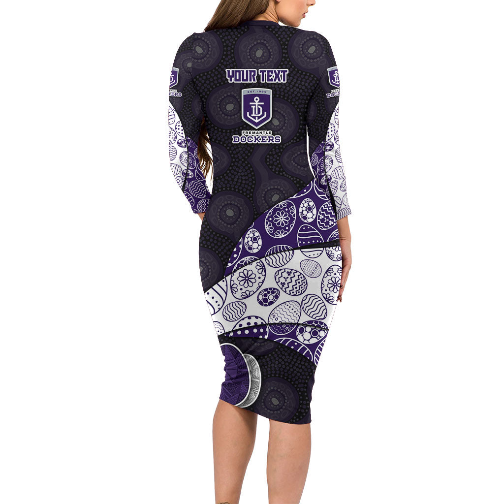 Personalized Fremantle Dockers Football Long Sleeve Bodycon Dress Easter Egg Pattern Purple Monochrome Tribal Dot Style