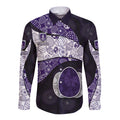Personalized Fremantle Dockers Football Long Sleeve Button Shirt Easter Egg Pattern Purple Monochrome Tribal Dot Style