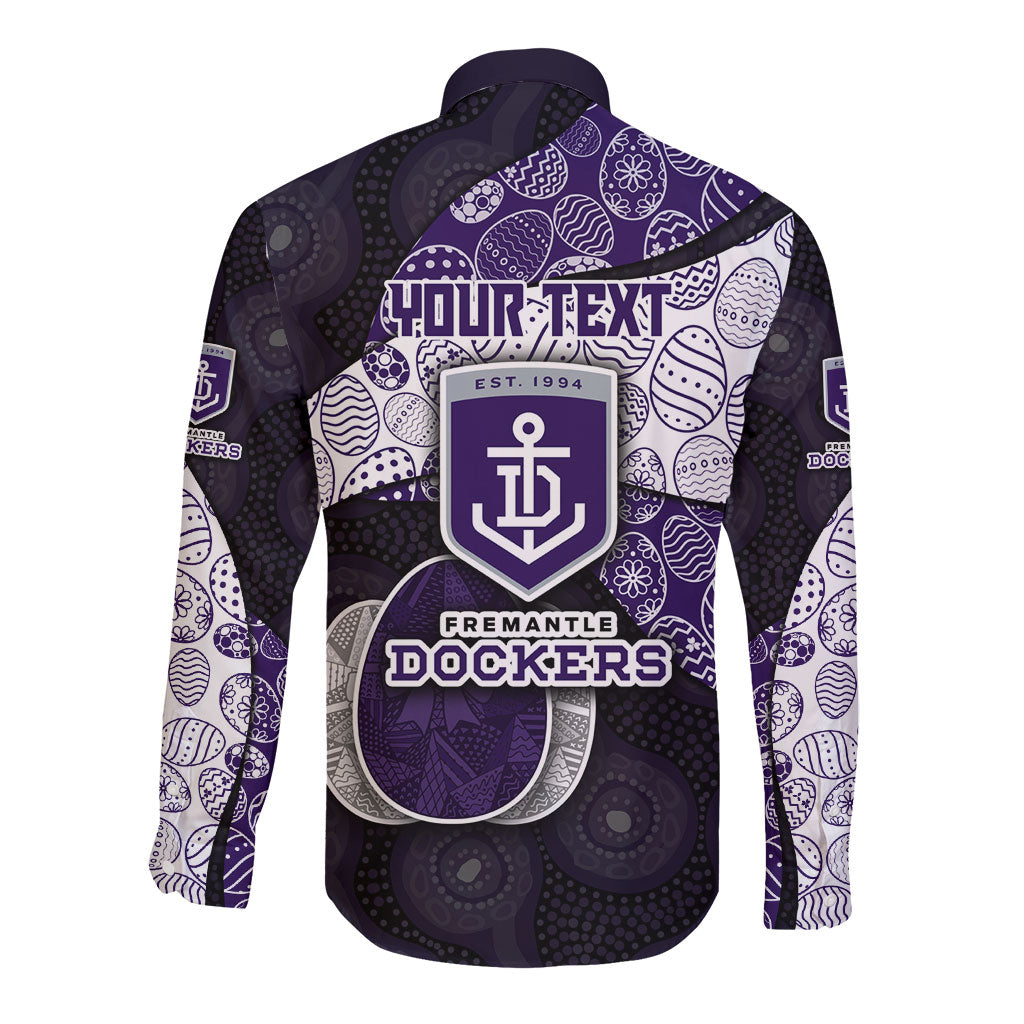 Personalized Fremantle Dockers Football Long Sleeve Button Shirt Easter Egg Pattern Purple Monochrome Tribal Dot Style