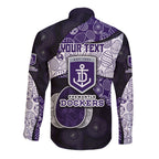 Personalized Fremantle Dockers Football Long Sleeve Button Shirt Easter Egg Pattern Purple Monochrome Tribal Dot Style