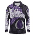 Personalized Fremantle Dockers Football Long Sleeve Polo Shirt Easter Egg Pattern Purple Monochrome Tribal Dot Style