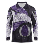 Personalized Fremantle Dockers Football Long Sleeve Polo Shirt Easter Egg Pattern Purple Monochrome Tribal Dot Style