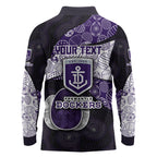 Personalized Fremantle Dockers Football Long Sleeve Polo Shirt Easter Egg Pattern Purple Monochrome Tribal Dot Style