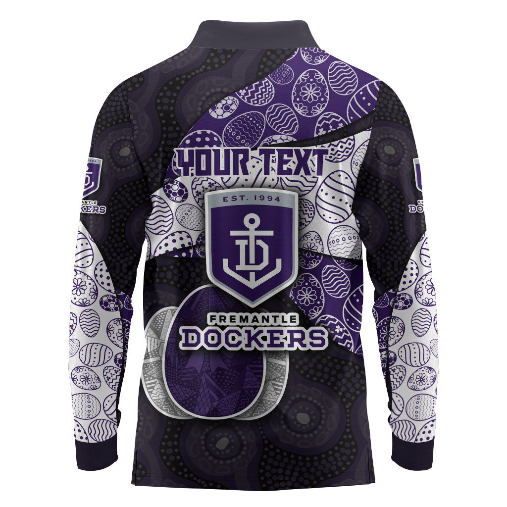 Personalized Fremantle Dockers Football Long Sleeve Polo Shirt Easter Egg Pattern Purple Monochrome Tribal Dot Style