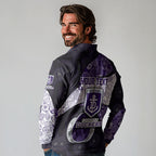 Personalized Fremantle Dockers Football Long Sleeve Polo Shirt Easter Egg Pattern Purple Monochrome Tribal Dot Style