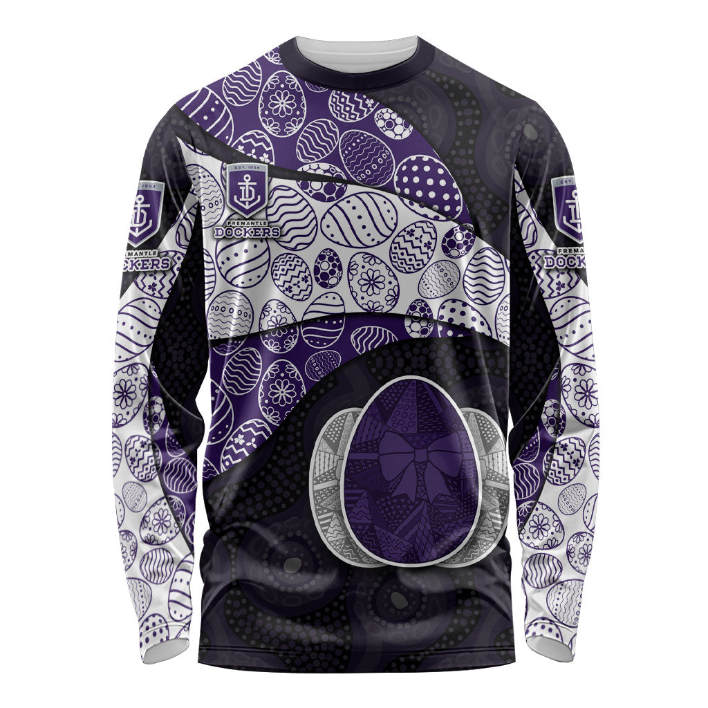 Personalized Fremantle Dockers Football Long Sleeve Shirt Easter Egg Pattern Purple Monochrome Tribal Dot Style