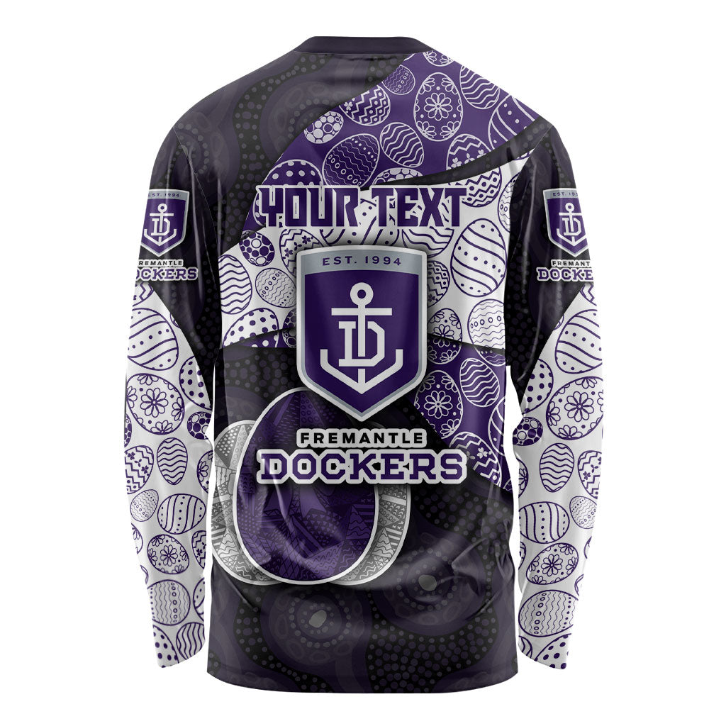 Personalized Fremantle Dockers Football Long Sleeve Shirt Easter Egg Pattern Purple Monochrome Tribal Dot Style