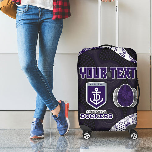 Personalized Fremantle Dockers Football Luggage Cover Easter Egg Pattern Purple Monochrome Tribal Dot Style