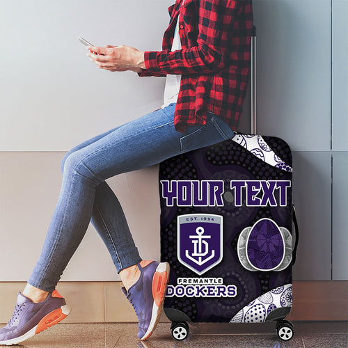 Personalized Fremantle Dockers Football Luggage Cover Easter Egg Pattern Purple Monochrome Tribal Dot Style