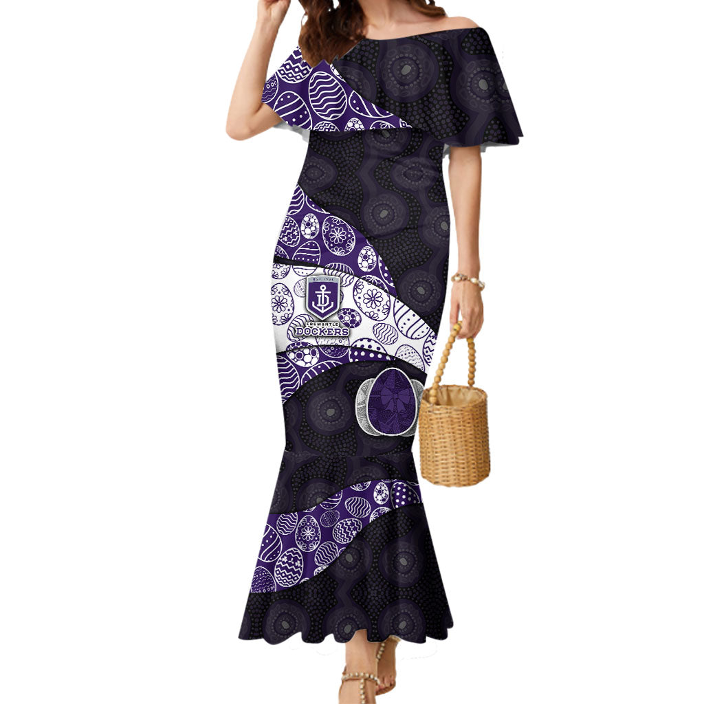 Personalized Fremantle Dockers Football Mermaid Dress Easter Egg Pattern Purple Monochrome Tribal Dot Style