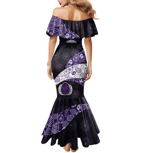 Personalized Fremantle Dockers Football Mermaid Dress Easter Egg Pattern Purple Monochrome Tribal Dot Style