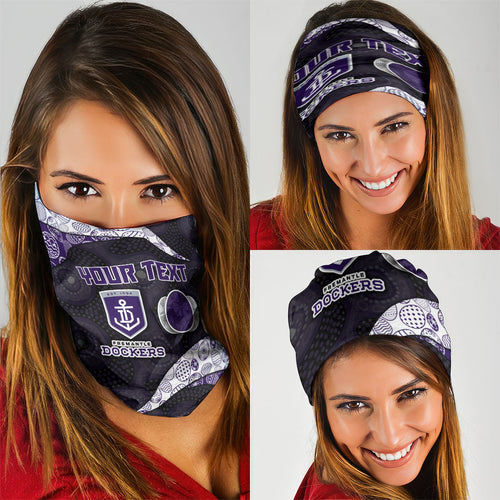 Personalized Fremantle Dockers Football Neck Gaiter Easter Egg Pattern Purple Monochrome Tribal Dot Style