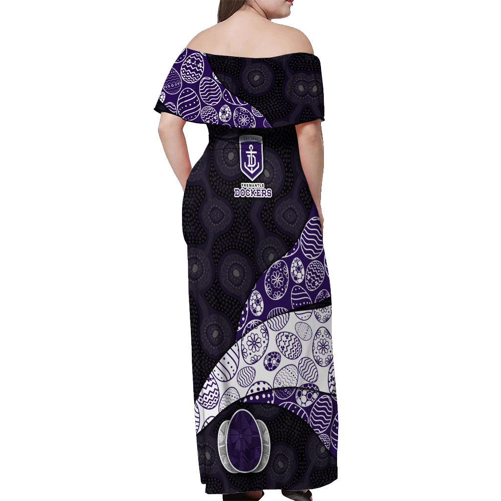 Personalized Fremantle Dockers Football Off Shoulder Maxi Dress Easter Egg Pattern Purple Monochrome Tribal Dot Style