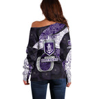 Personalized Fremantle Dockers Football Off Shoulder Sweater Easter Egg Pattern Purple Monochrome Tribal Dot Style