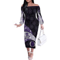 Personalized Fremantle Dockers Football Off The Shoulder Long Sleeve Dress Easter Egg Pattern Purple Monochrome Tribal Dot Style