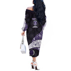 Personalized Fremantle Dockers Football Off The Shoulder Long Sleeve Dress Easter Egg Pattern Purple Monochrome Tribal Dot Style