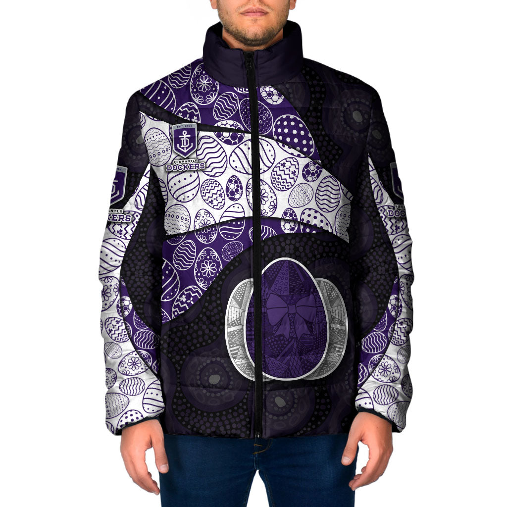 Personalized Fremantle Dockers Football Padded Jacket Easter Egg Pattern Purple Monochrome Tribal Dot Style