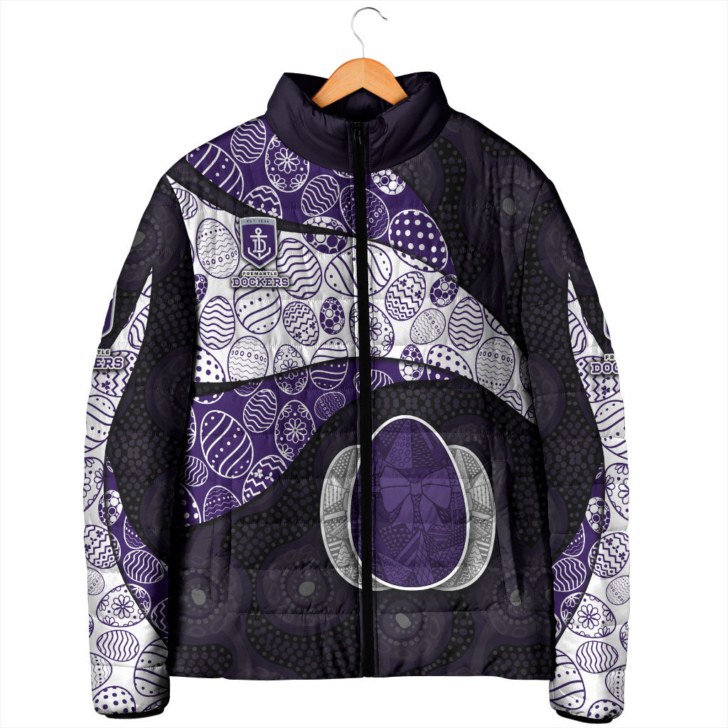 Personalized Fremantle Dockers Football Padded Jacket Easter Egg Pattern Purple Monochrome Tribal Dot Style