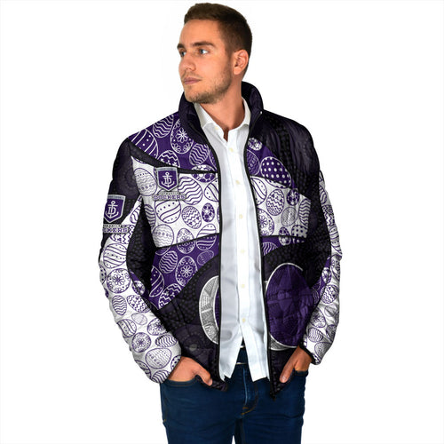 Personalized Fremantle Dockers Football Padded Jacket Easter Egg Pattern Purple Monochrome Tribal Dot Style