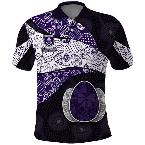 Personalized Fremantle Dockers Football Polo Shirt Easter Egg Pattern Purple Monochrome Tribal Dot Style
