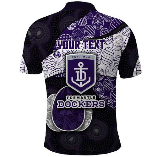 Personalized Fremantle Dockers Football Polo Shirt Easter Egg Pattern Purple Monochrome Tribal Dot Style