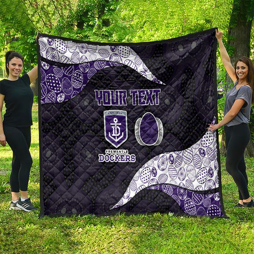 Personalized Fremantle Dockers Football Quilt Easter Egg Pattern Purple Monochrome Tribal Dot Style