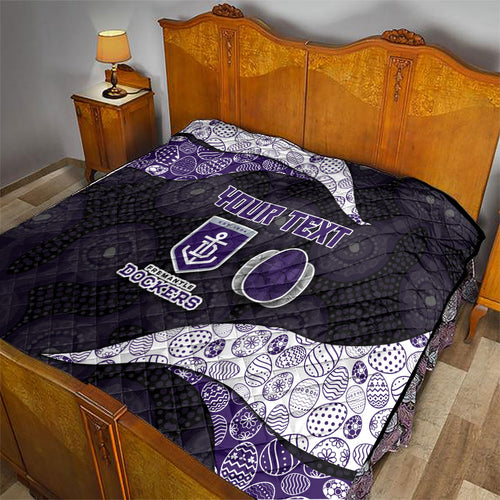 Personalized Fremantle Dockers Football Quilt Easter Egg Pattern Purple Monochrome Tribal Dot Style