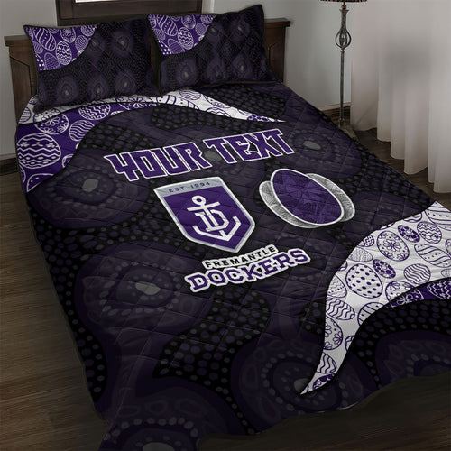 Personalized Fremantle Dockers Football Quilt Bed Set Easter Egg Pattern Purple Monochrome Tribal Dot Style