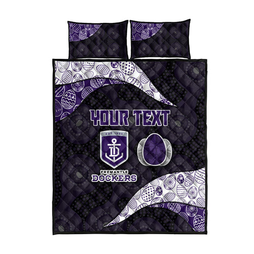 Personalized Fremantle Dockers Football Quilt Bed Set Easter Egg Pattern Purple Monochrome Tribal Dot Style