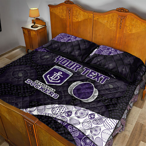 Personalized Fremantle Dockers Football Quilt Bed Set Easter Egg Pattern Purple Monochrome Tribal Dot Style