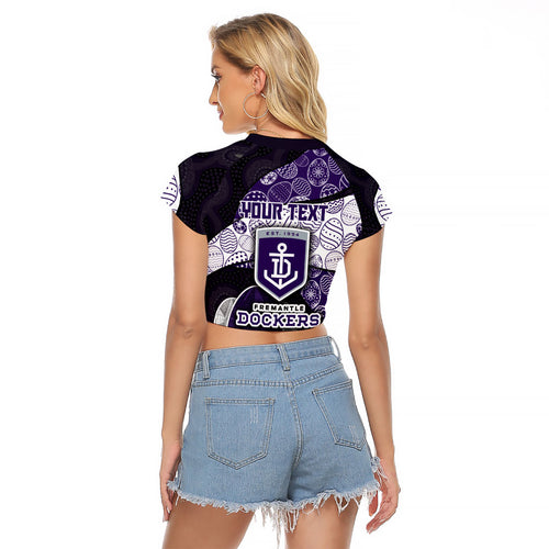 Personalized Fremantle Dockers Football Raglan Cropped T Shirt Easter Egg Pattern Purple Monochrome Tribal Dot Style