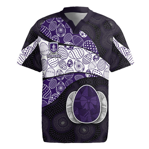 Personalized Fremantle Dockers Football Rugby Jersey Easter Egg Pattern Purple Monochrome Tribal Dot Style