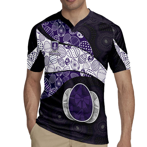 Personalized Fremantle Dockers Football Rugby Jersey Easter Egg Pattern Purple Monochrome Tribal Dot Style