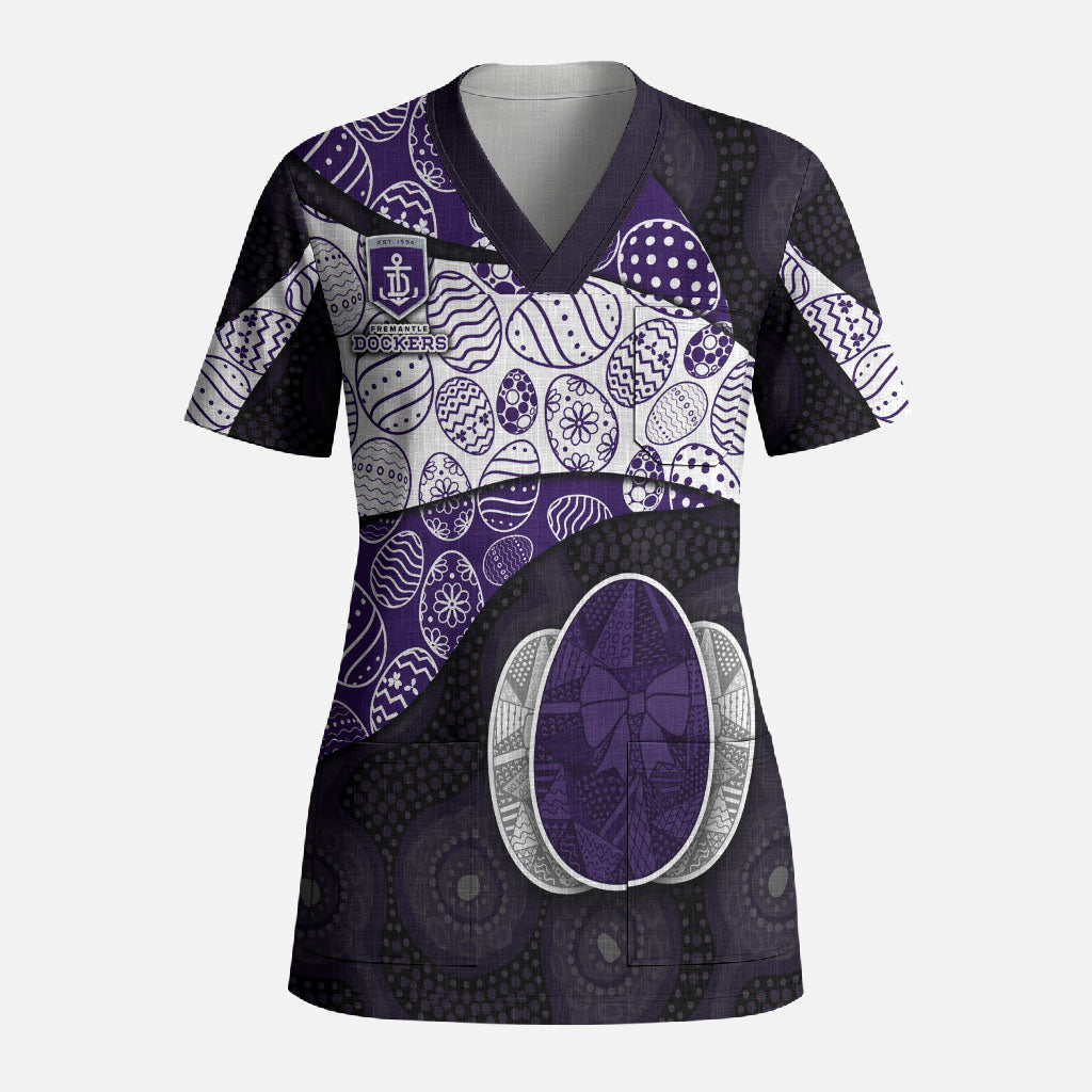 Personalized Fremantle Dockers Football Scrub Top Easter Egg Pattern Purple Monochrome Tribal Dot Style