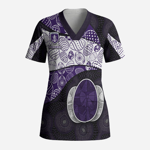 Personalized Fremantle Dockers Football Scrub Top Easter Egg Pattern Purple Monochrome Tribal Dot Style
