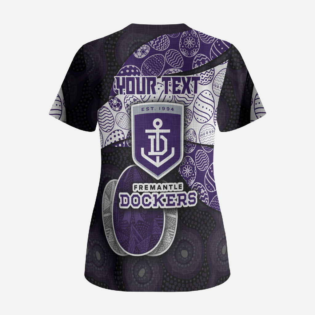 Personalized Fremantle Dockers Football Scrub Top Easter Egg Pattern Purple Monochrome Tribal Dot Style