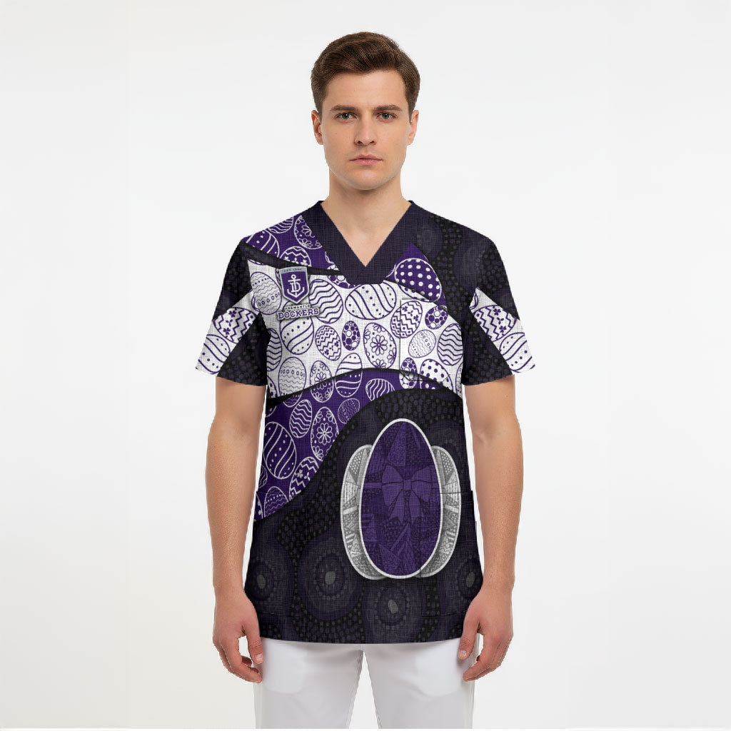 Personalized Fremantle Dockers Football Scrub Top Easter Egg Pattern Purple Monochrome Tribal Dot Style