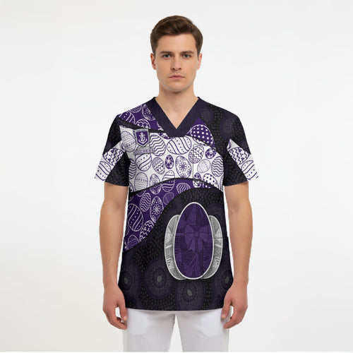 Personalized Fremantle Dockers Football Scrub Top Easter Egg Pattern Purple Monochrome Tribal Dot Style
