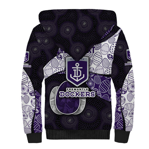 Personalized Fremantle Dockers Football Sherpa Hoodie Easter Egg Pattern Purple Monochrome Tribal Dot Style