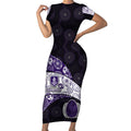 Personalized Fremantle Dockers Football Short Sleeve Bodycon Dress Easter Egg Pattern Purple Monochrome Tribal Dot Style