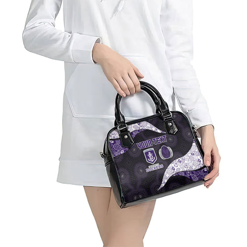 Personalized Fremantle Dockers Football Shoulder Handbag Easter Egg Pattern Purple Monochrome Tribal Dot Style