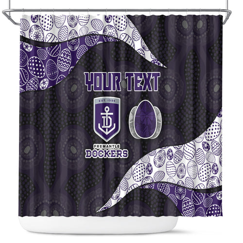 Personalized Fremantle Dockers Football Shower Curtain Easter Egg Pattern Purple Monochrome Tribal Dot Style