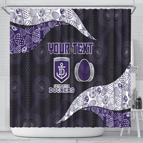 Personalized Fremantle Dockers Football Shower Curtain Easter Egg Pattern Purple Monochrome Tribal Dot Style