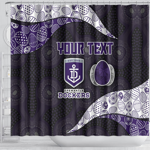 Personalized Fremantle Dockers Football Shower Curtain Easter Egg Pattern Purple Monochrome Tribal Dot Style