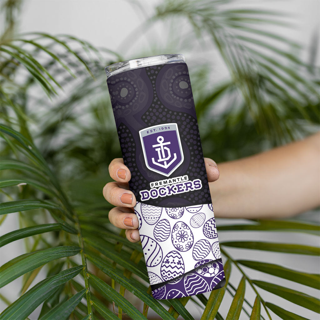 Personalized Fremantle Dockers Football Skinny Tumbler Easter Egg Pattern Purple Monochrome Tribal Dot Style